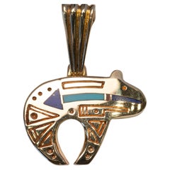 Ray Tracey 14k Gold 10g Bear Pendant Native American Navajo Inlay Collectible
