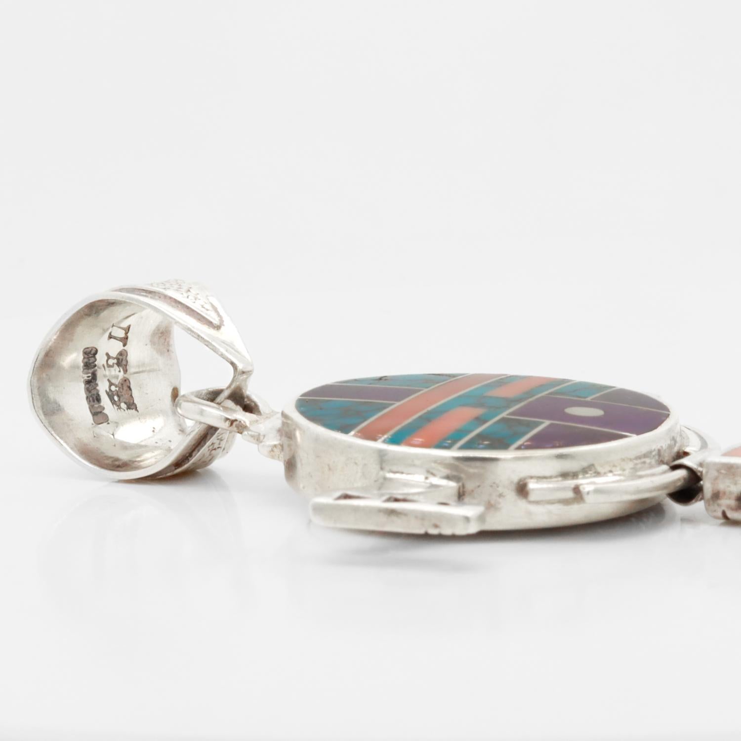Ray Tracey Knifewing II Inlaid Navajo Sterling Silver Feather Necklace Pendant 8