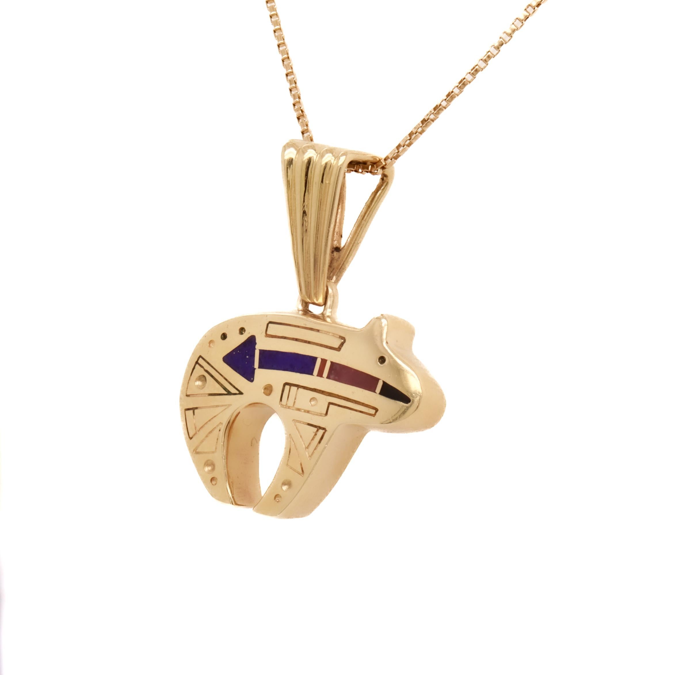 da uomo o donna Ray Tracey Knifewing Ciondolo con orso nativo americano intarsiato in oro 14k e smalto in vendita