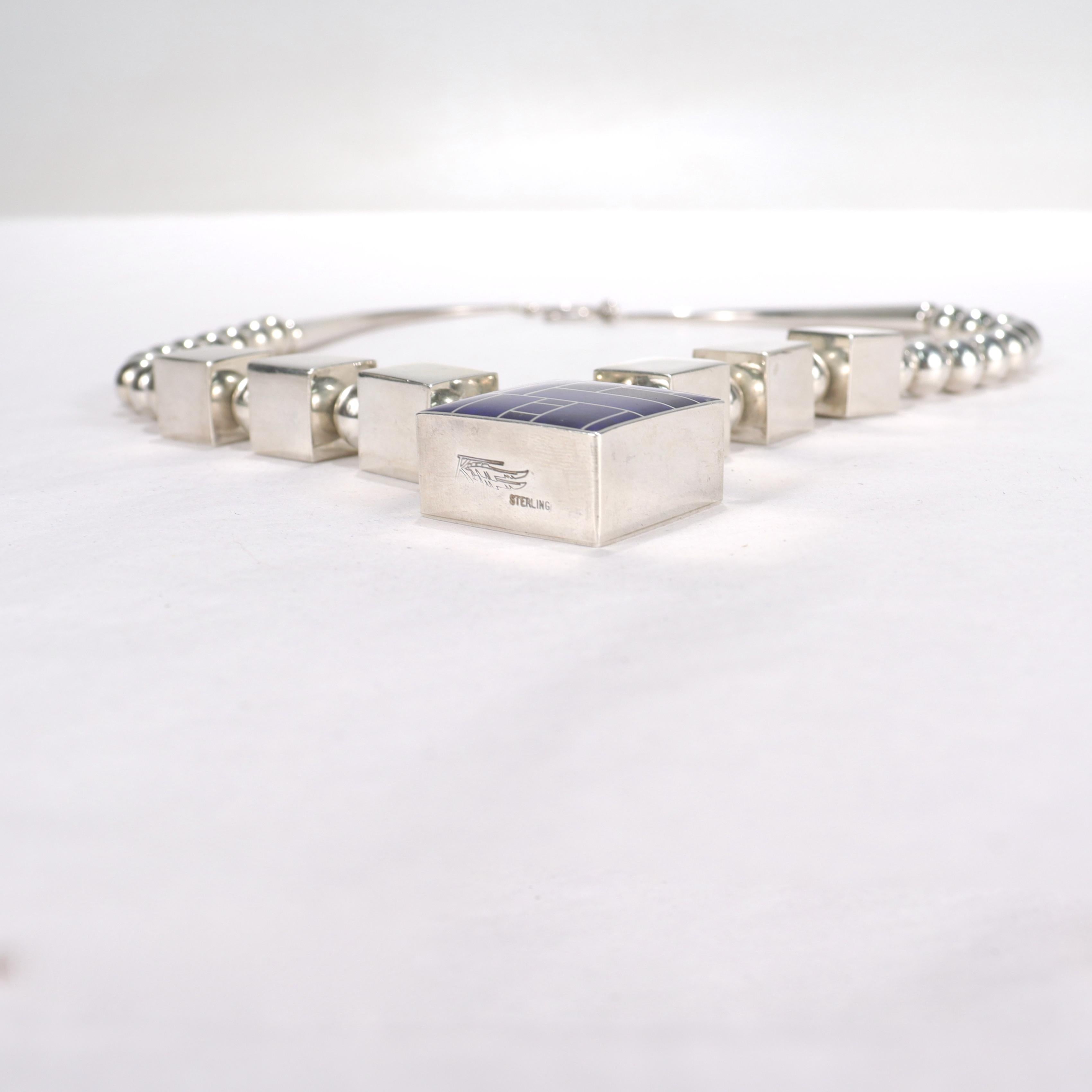 Native American Ray Tracey Knifewing Navajo Sterling Silver & Lapis Lazuli Necklace