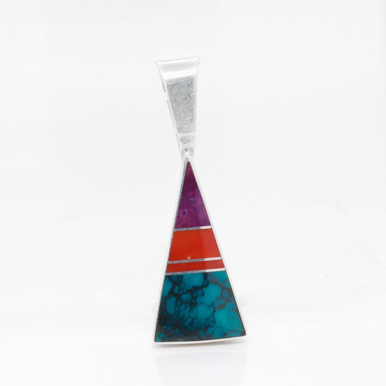 Ray Tracey Knifewing Sterling Silver and Inlaid Gemstone Pendant - Main Image