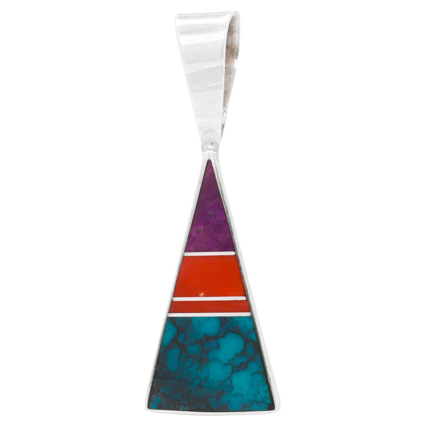 Ray Tracey Knifewing Sterling Silver & Inlaid Gemstone Pendant