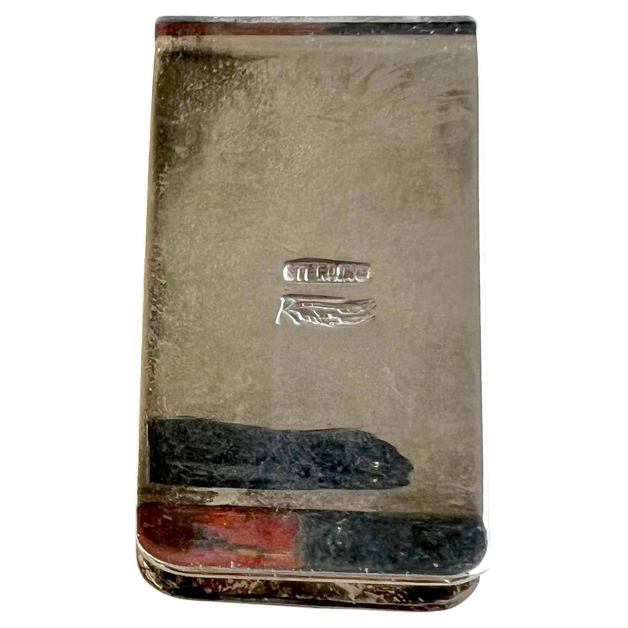 Amérindien Ray Tracey Native American Sterling Silver Turquoise Inlay Money Clip en vente