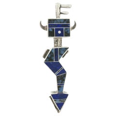 Ray Tracey Navajo Sterling Silver Lapis & Turquoise Broken Arrow Pendant Brooch