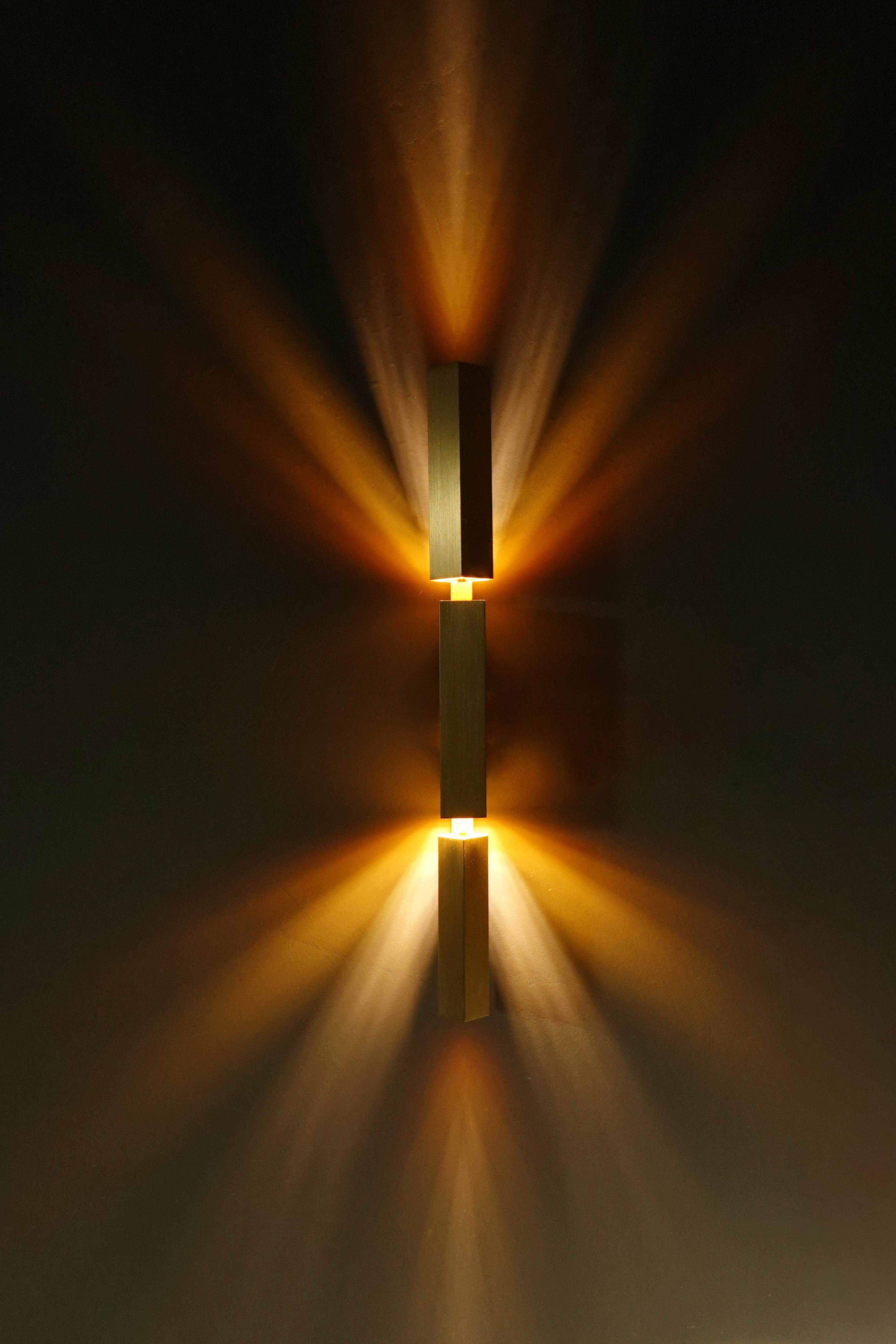 Modern Ray Twin Wall Sconce Brass by Diaphan Studio, REP by Tuleste Factory For Sale