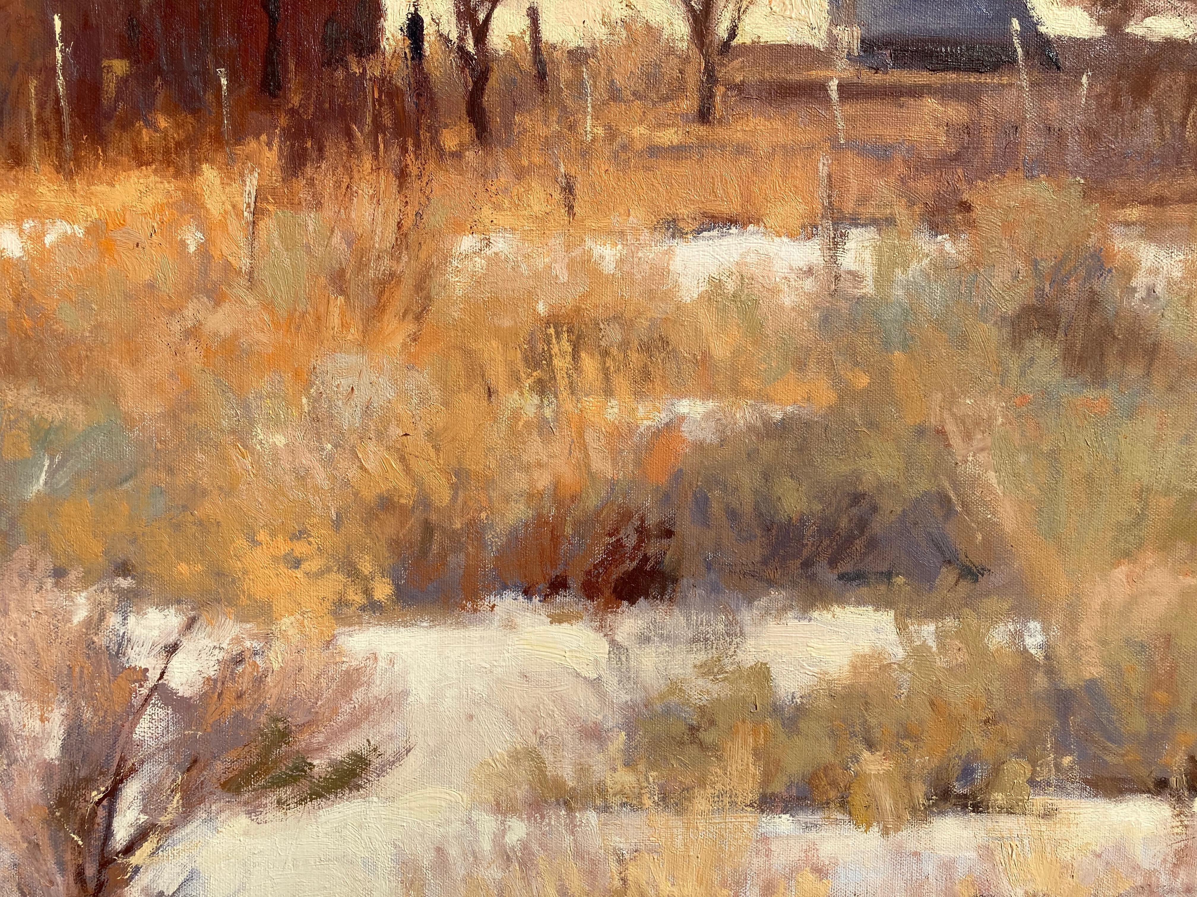 Sunlight and Snow, Taos, New Mexico - Painting by Ray Vinella