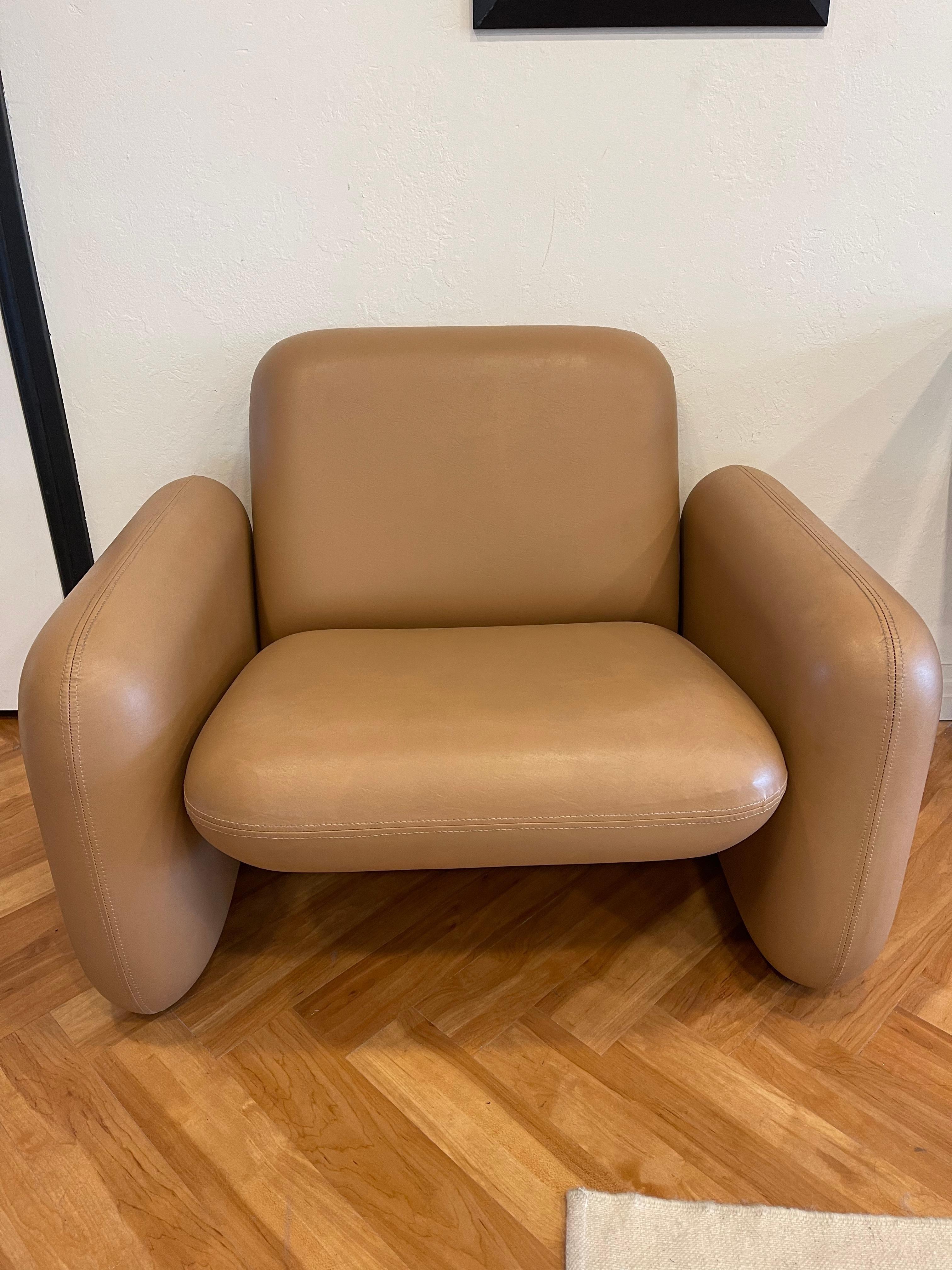 Vintage Ray Wilkes modular seating group (aka chiclet) chair. Upholstered in custom beige leather.