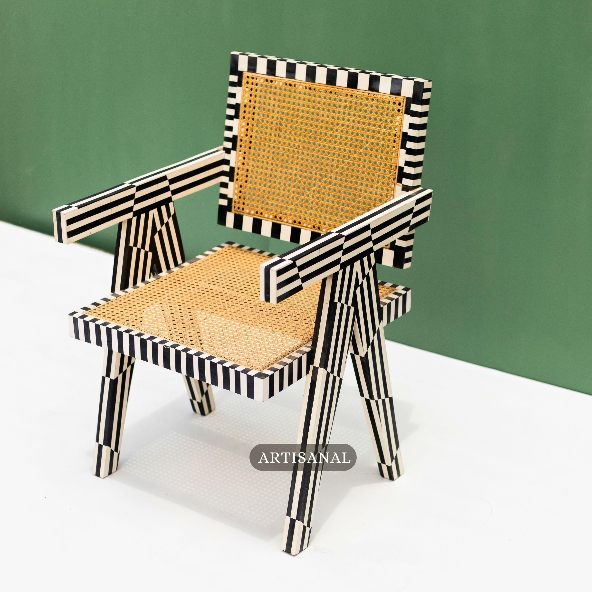 Art Déco Sedia Raya - Poltrona in canna intarsiata in vendita