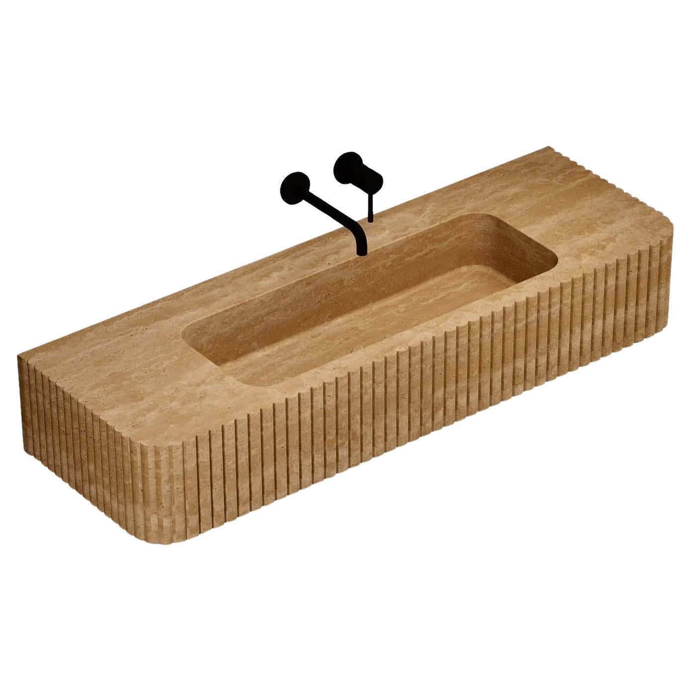 Raya - Ribbed Marble Basin - Beige Travertine - Large