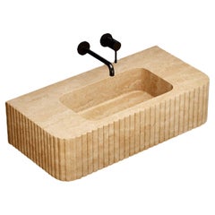 Raya - Ribbed Marble Basin - Beige Travertine - Small