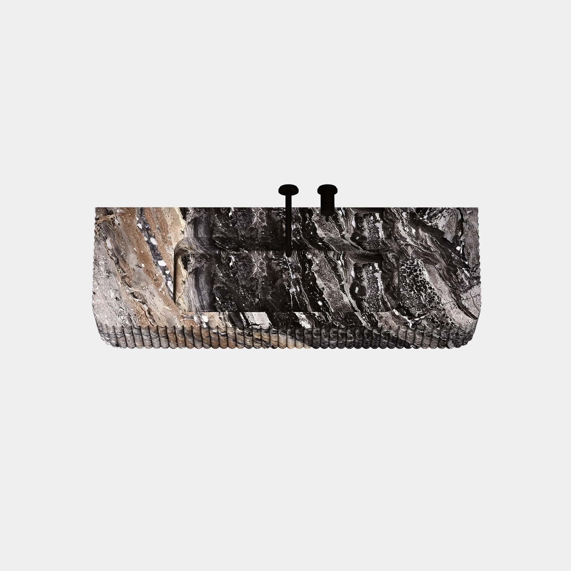 Scandinavian Modern Raya - Ribbed Marble Basin - Grey Galaxy - Large For Sale