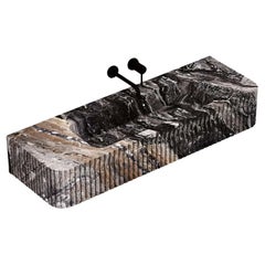 Raya - Ribbed Marble Basin - Grey Galaxy - Large