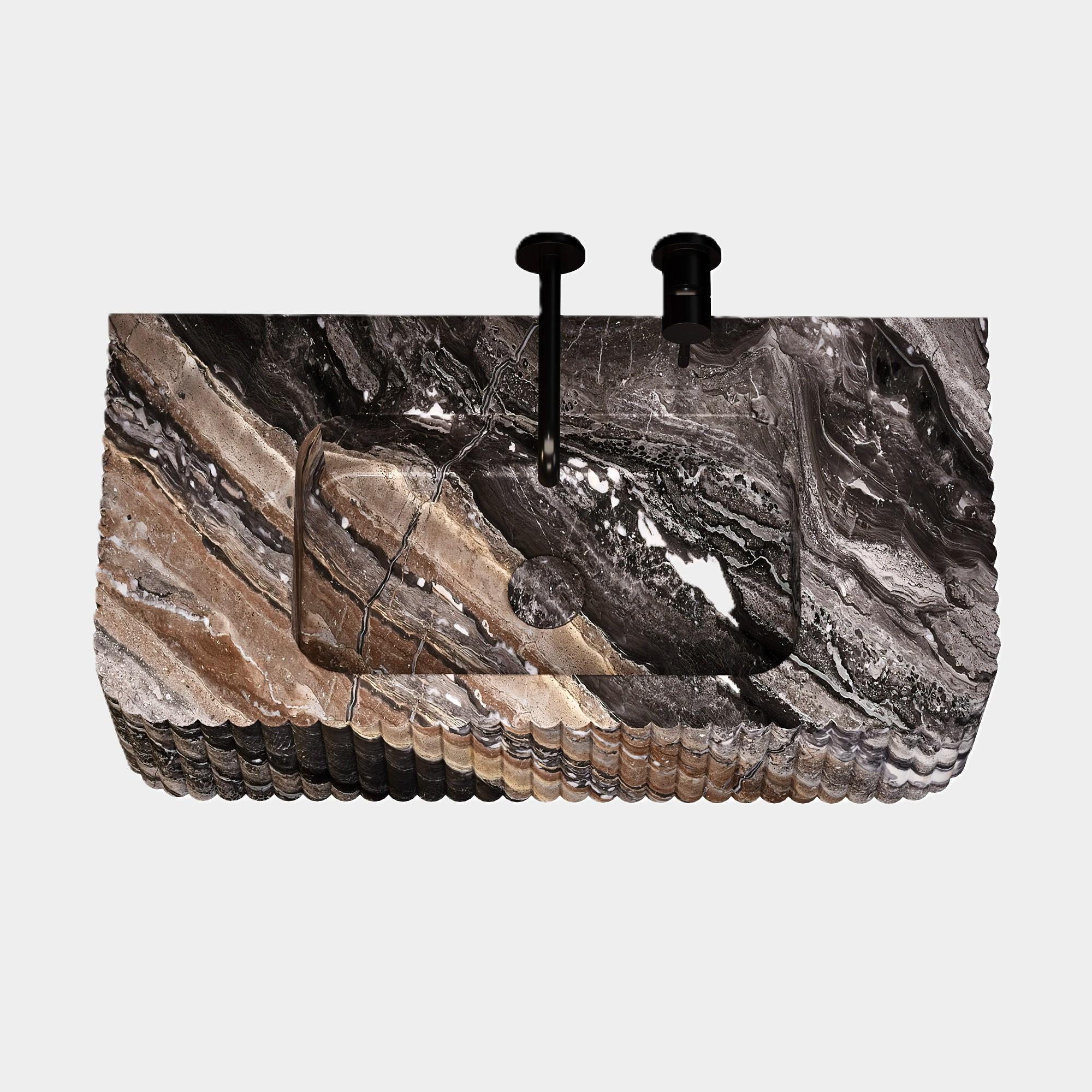 Raya - Lavabo de mármol estriado - Galaxia gris - Pequeño Hecho a mano en venta