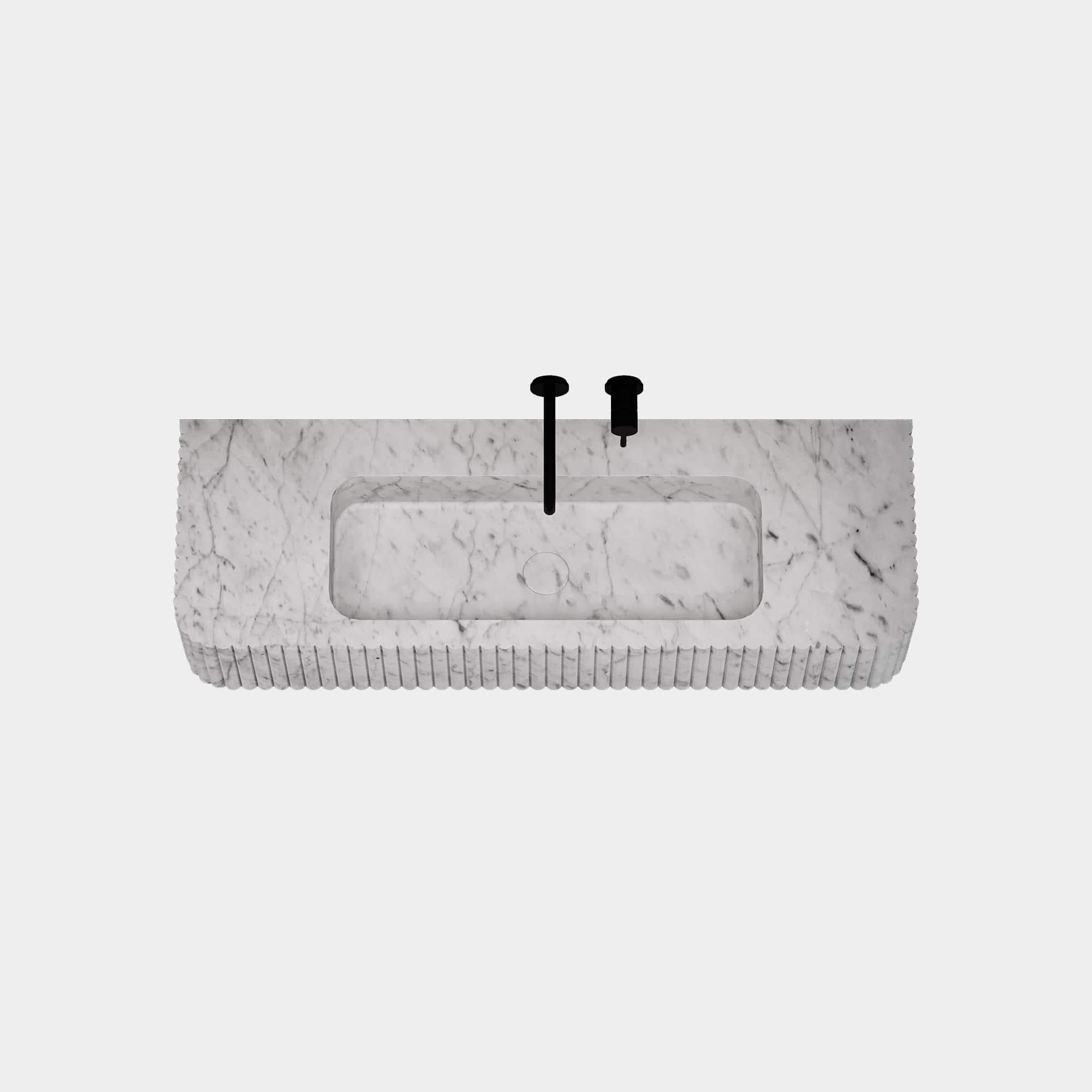 Scandinave moderne Basin en marbre côtelé Raya, blanc de Carrare, grand format en vente
