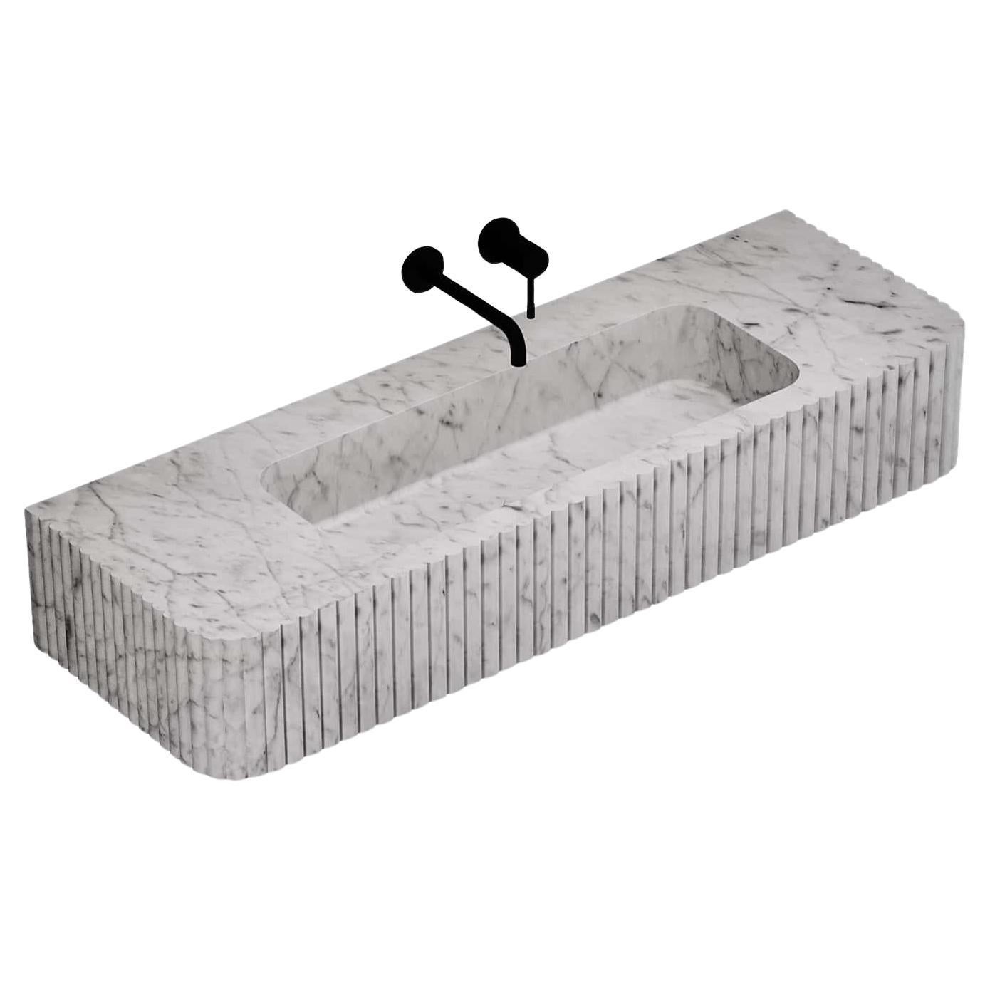 Raya - Lavabo de mármol estriado - Blanco Carrara - Grande