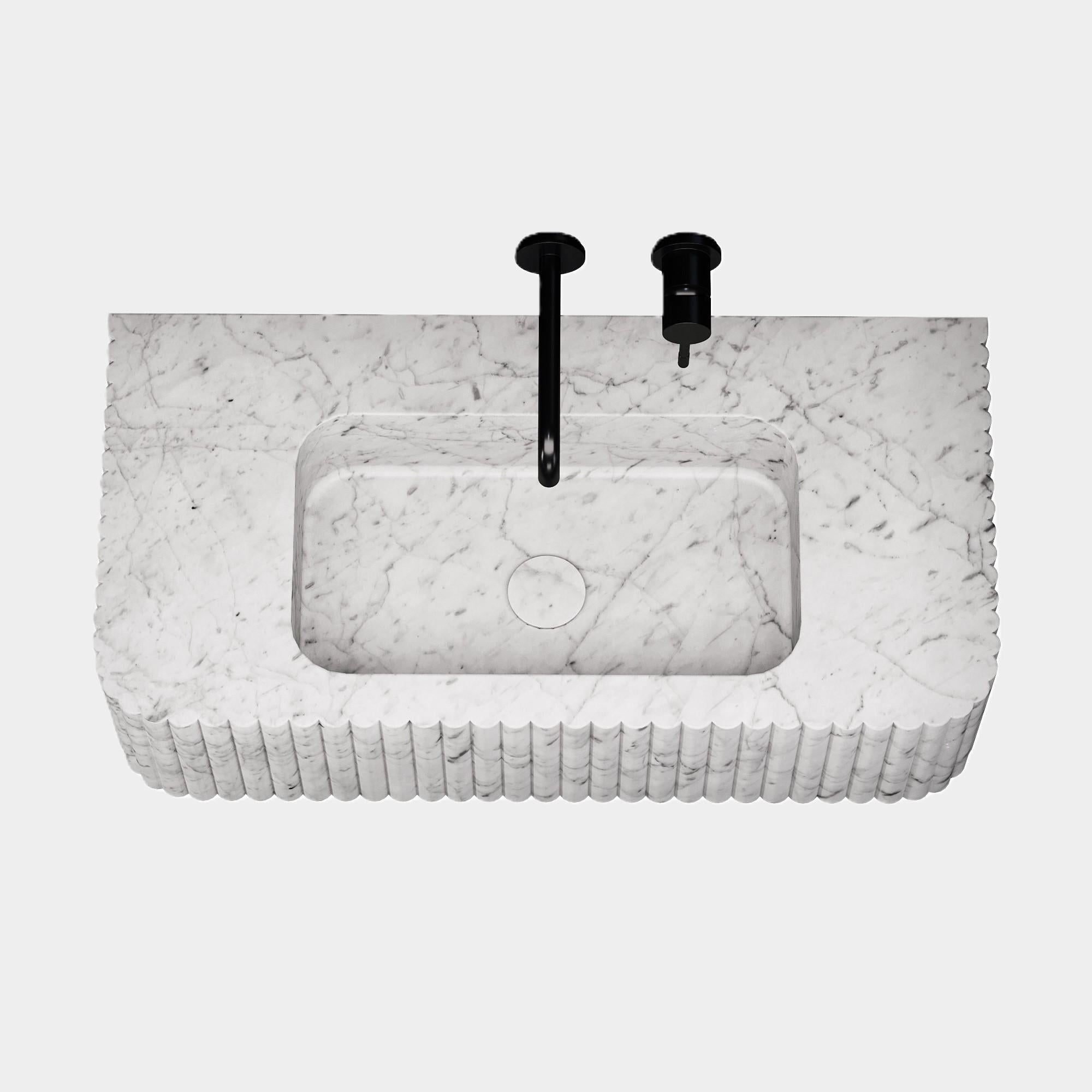 Raya - Lavabo de mármol estriado - Blanco Carrara - Pequeño Hecho a mano en venta