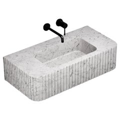 Raya - Ribbed Marble Basin - White Carrara - Small