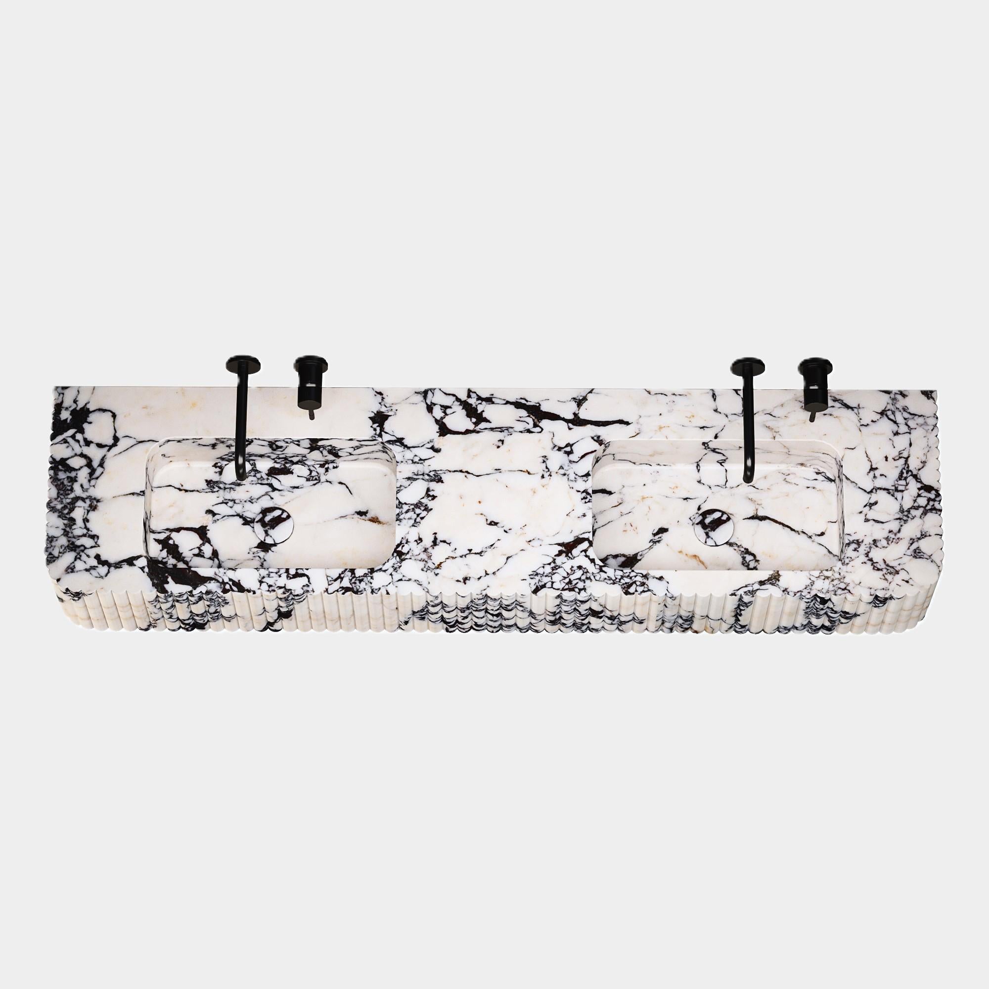 Scandinavian Modern Raya - Ribbed Marble - Double Basin - Calcatta Viola For Sale
