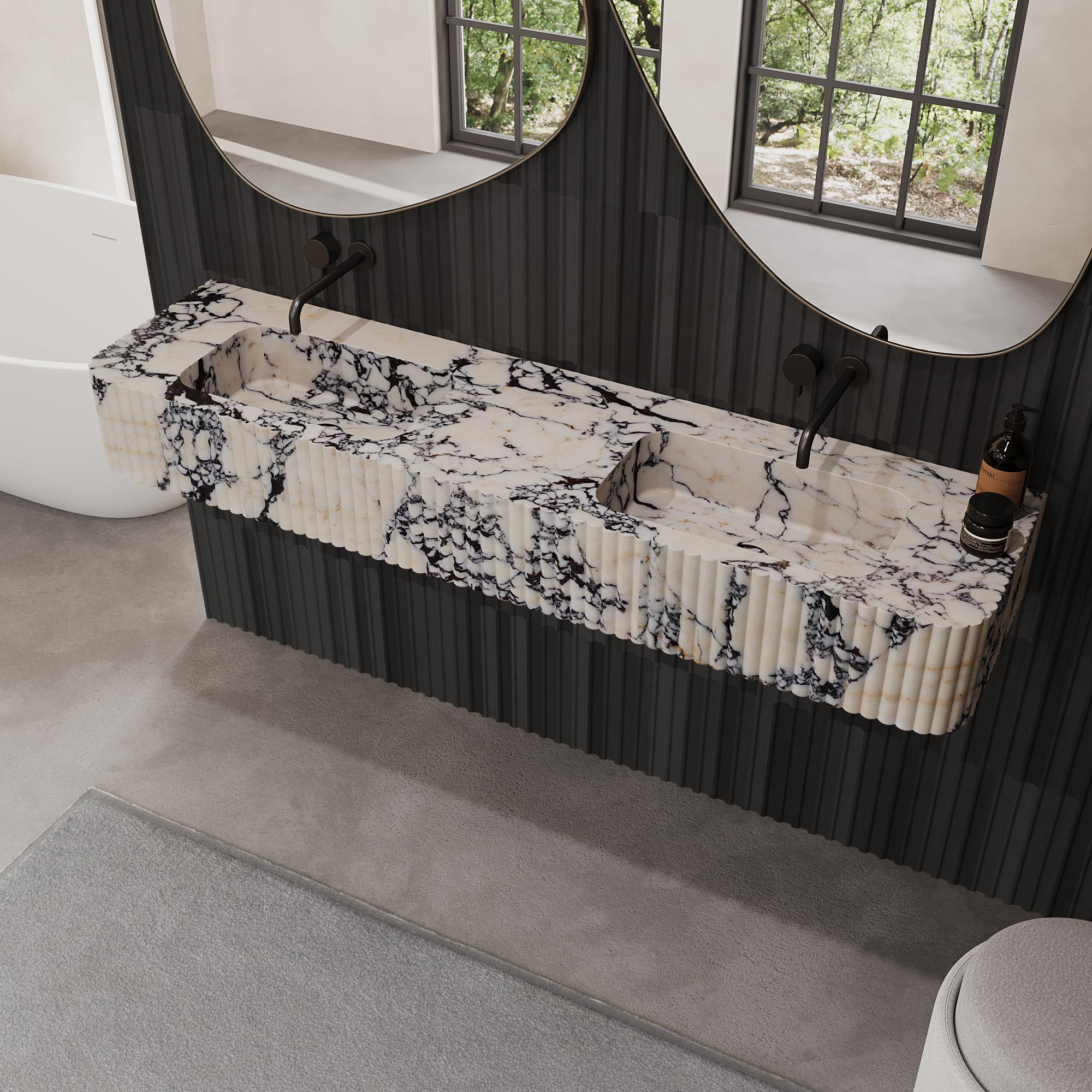 Raya - Ribbed Marble - Double Basin - Calcatta Viola In New Condition For Sale In Lisbon, PT