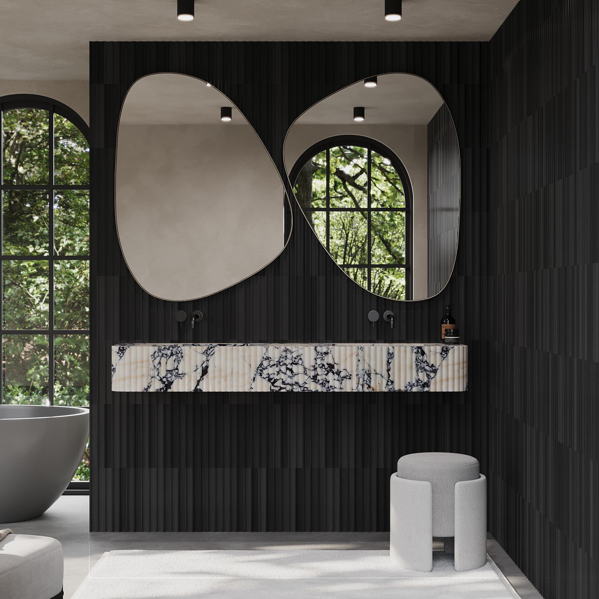 Contemporary Raya - Ribbed Marble - Double Basin - Calcatta Viola For Sale