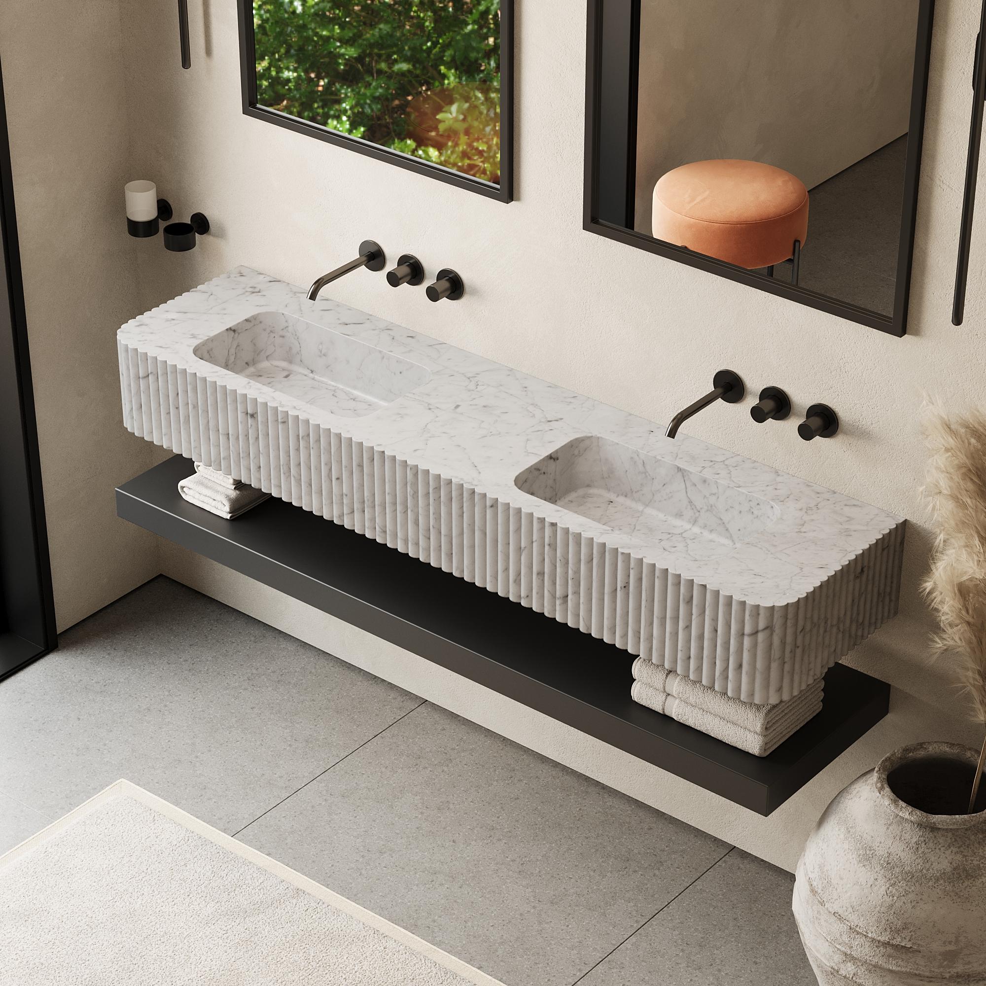 Raya - Ribbed Marble - Double Basin - Calcatta Viola For Sale 2