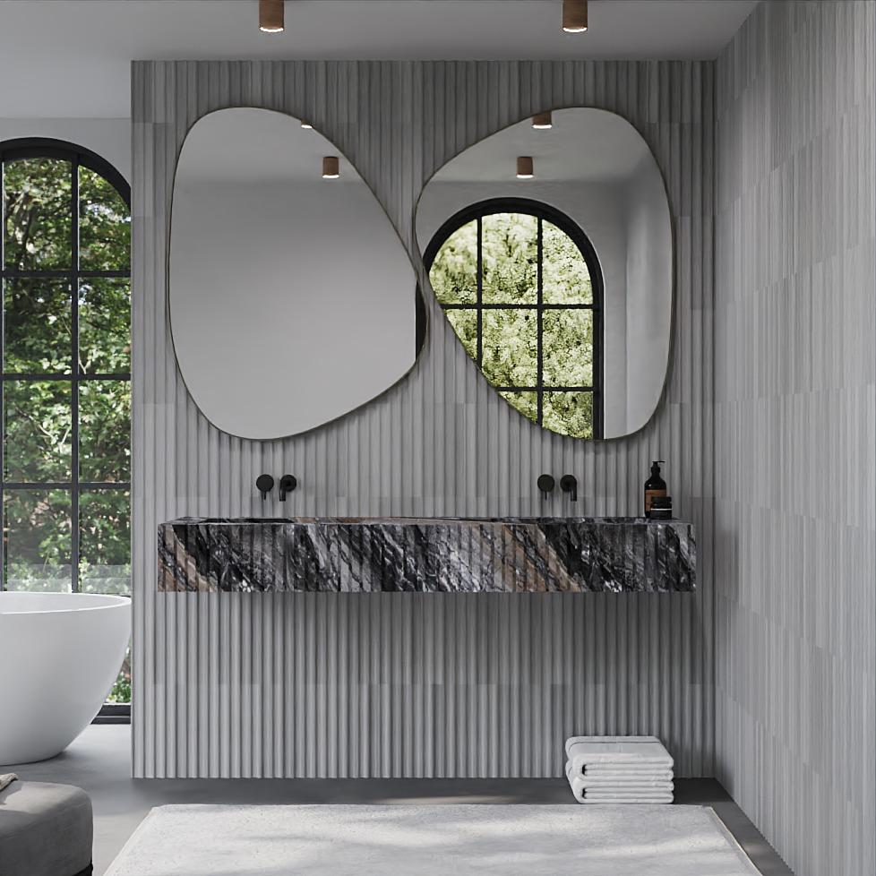 Portuguese Raya - Ribbed Marble - Double Basin - Grey Galaxy For Sale