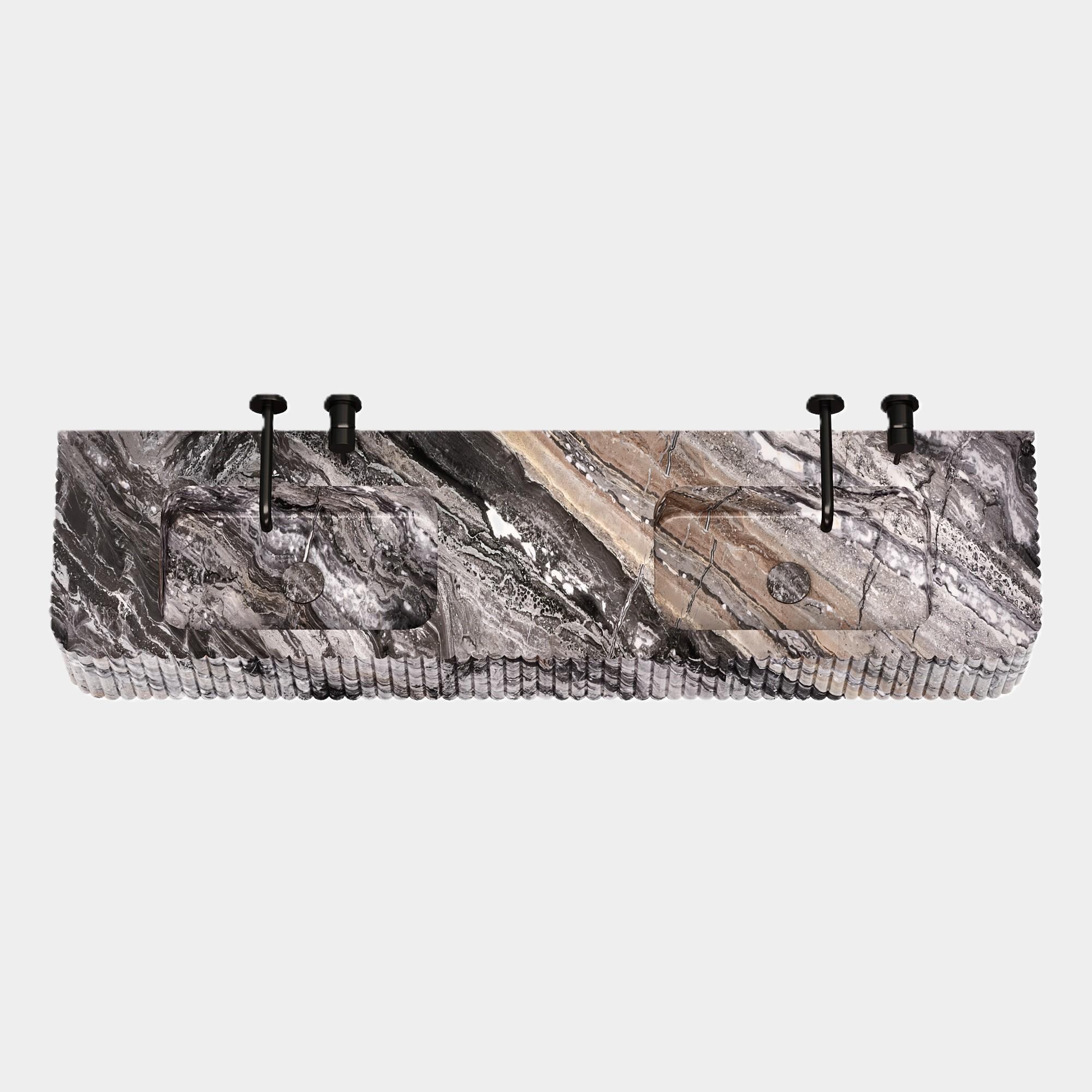 Raya - Ribbed Marble - Double Basin - Grey Galaxy In New Condition For Sale In Lisbon, PT