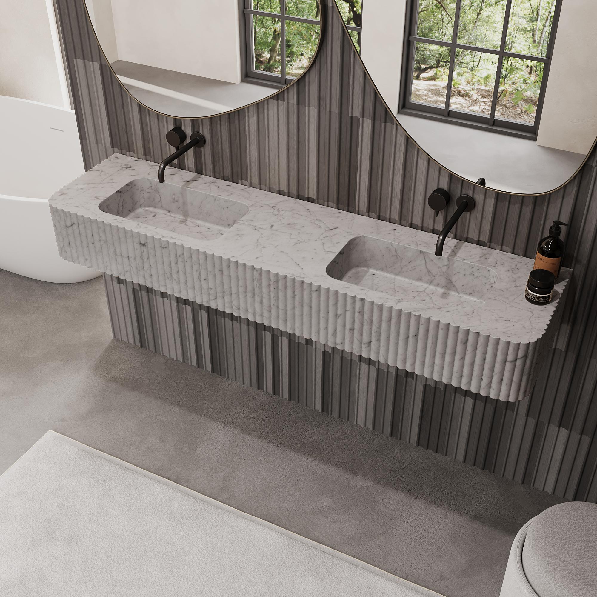 Scandinavo moderno Raya - Marmo a coste - Lavabo doppio - Whiting Carrara in vendita