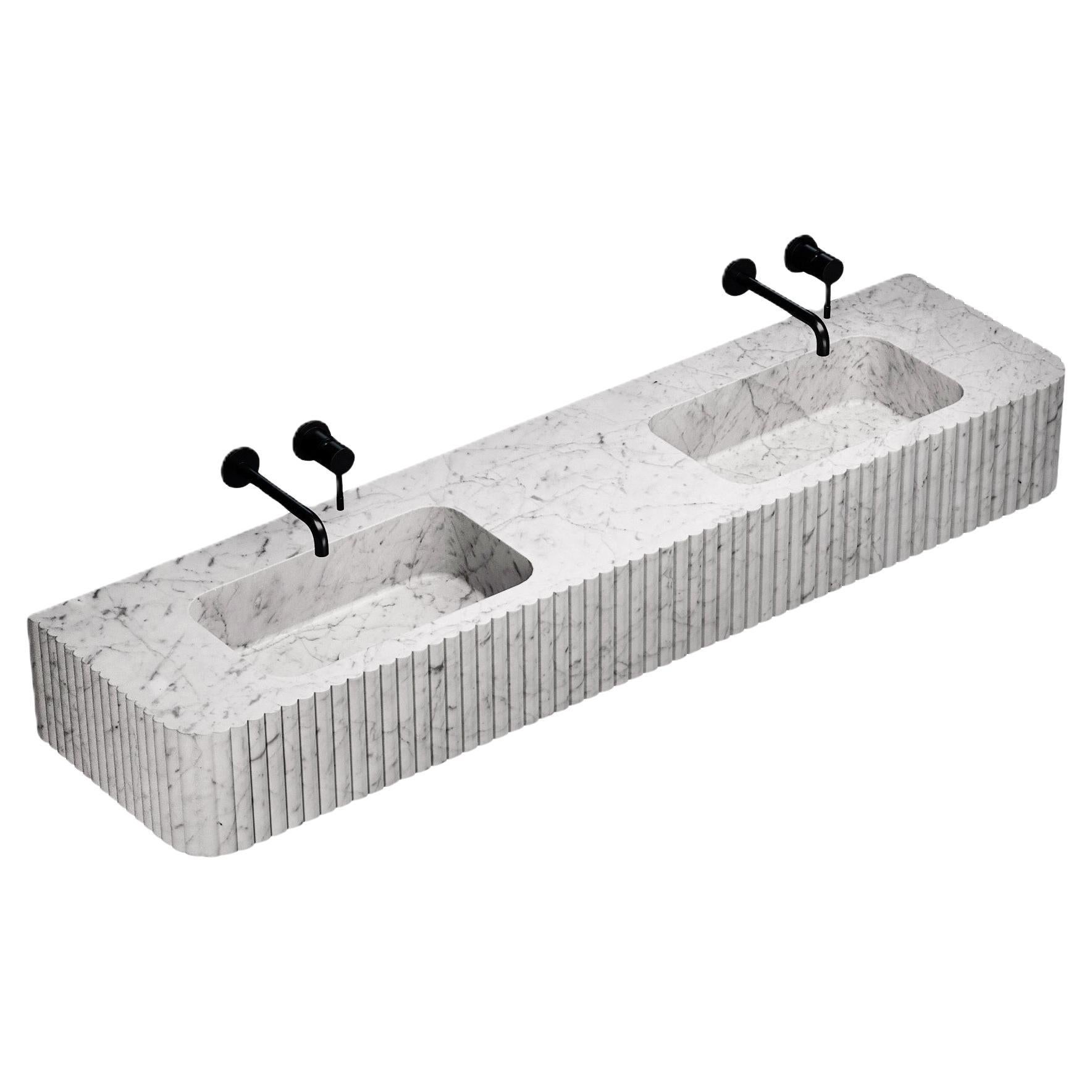 Raya - Marmo a coste - Lavabo doppio - Whiting Carrara