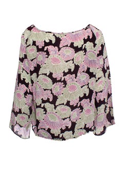 RAYA, silk top in black with floral print