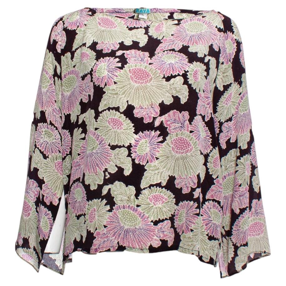 RAYA, silk top in black with floral print For Sale
