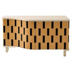 Rayas Black & White Striped Credenza with Wooden Marquetry