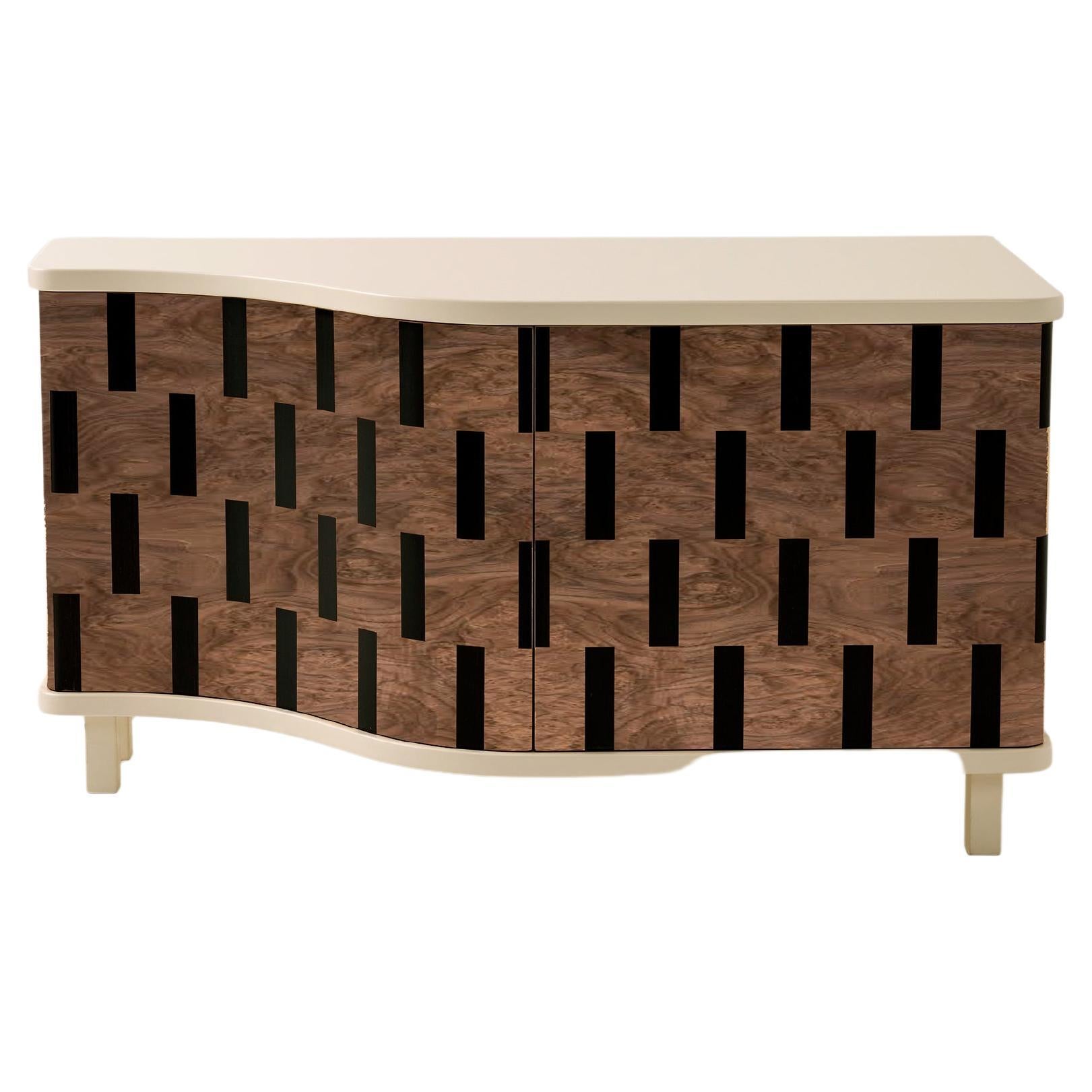 Rayas Striped Credenza with Dark Burl Wood Marquetry For Sale