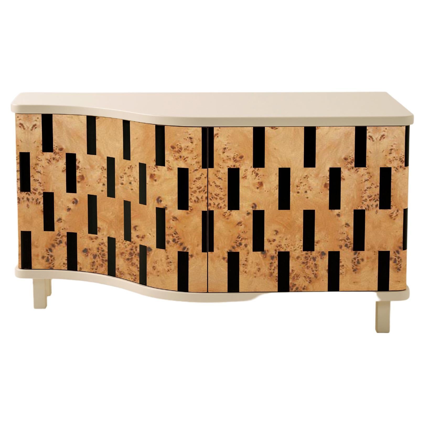 Rayas Striped Credenza with Light Burl Wood Marquetry For Sale