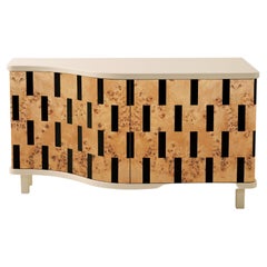 Rayas Striped Credenza with Light Burl Wood Marquetry