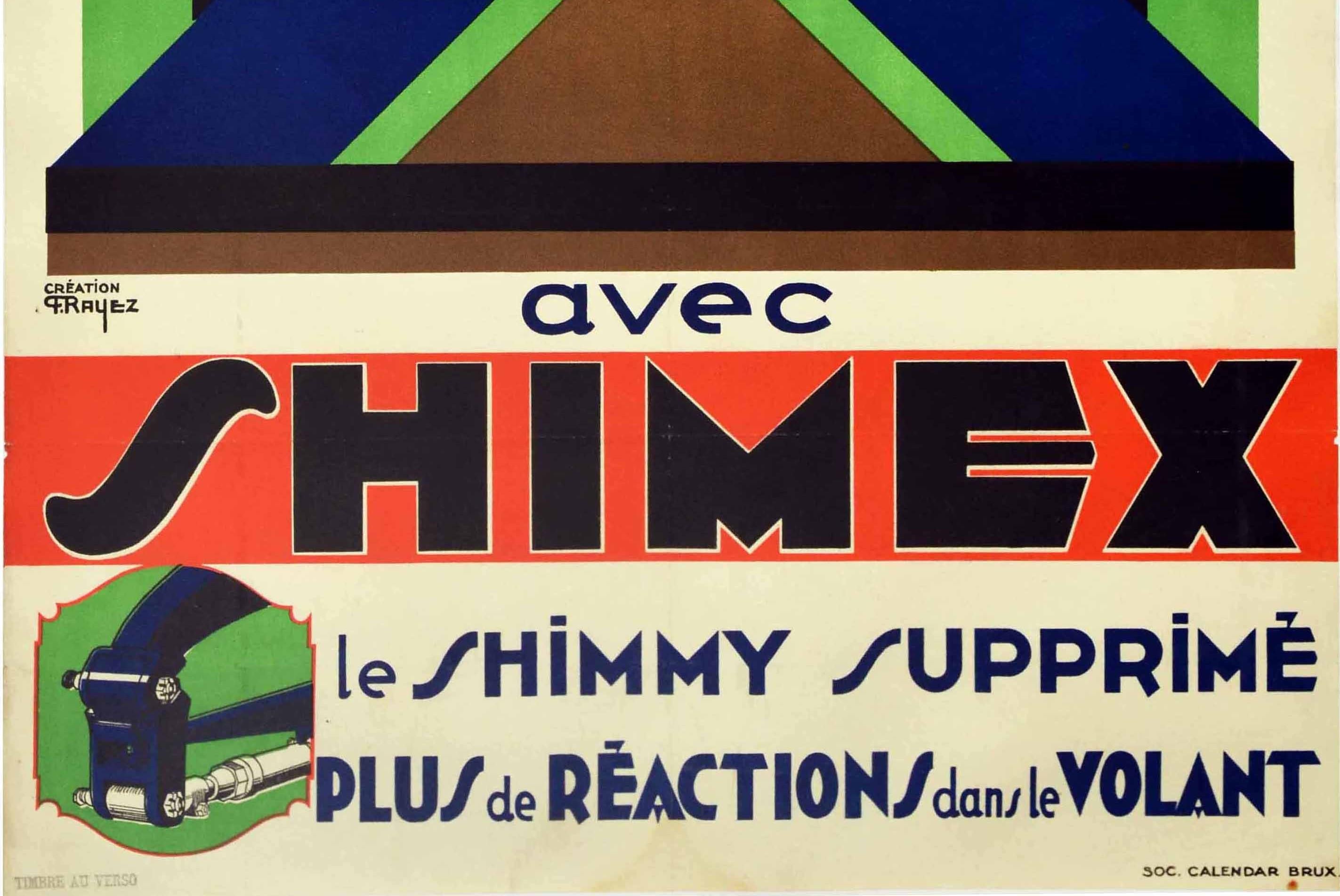 Original Vintage-Poster, „Stable Sure Steering With Shimex Driving Wheel Shimmy“, Original  (Art déco), Print, von Rayez