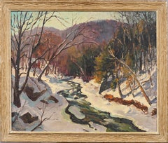 Antique American Impressionist "Chickley River" New England Landscape Painting