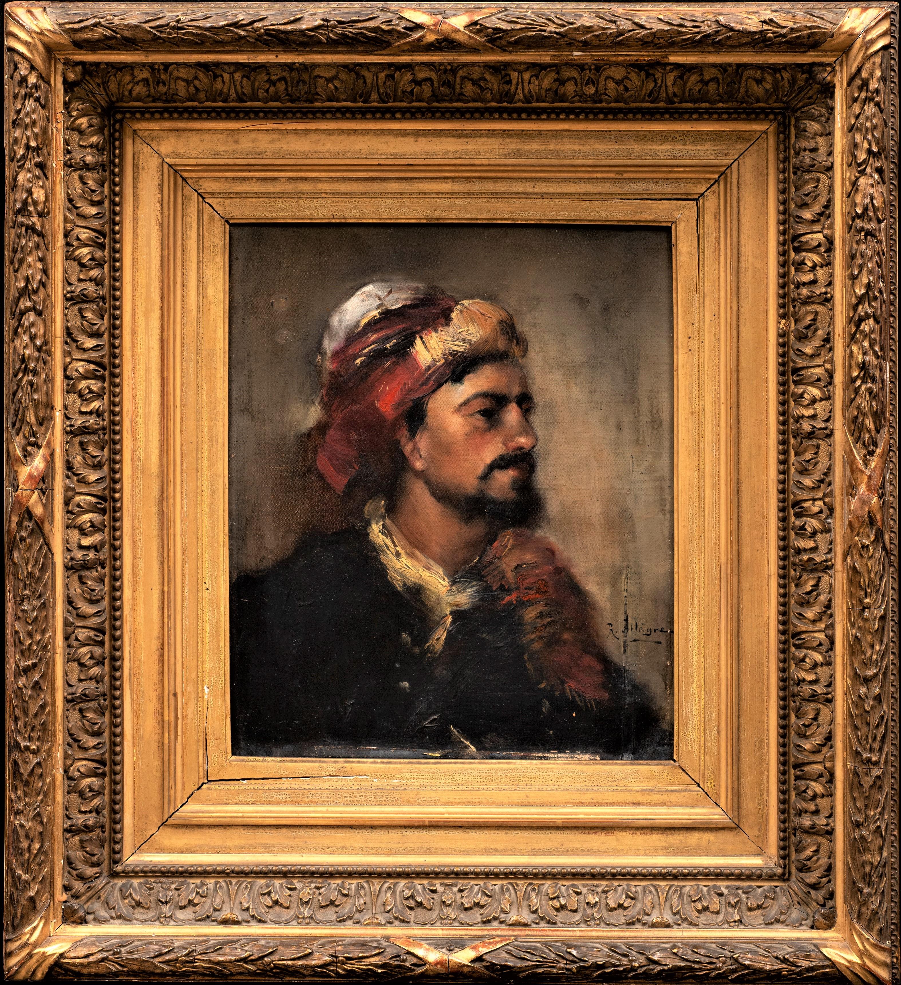 Raymond Allegre Portrait Painting - Orientalist Painting "The Man in the Turban" Raymond Allègre (France, 1857-1933)