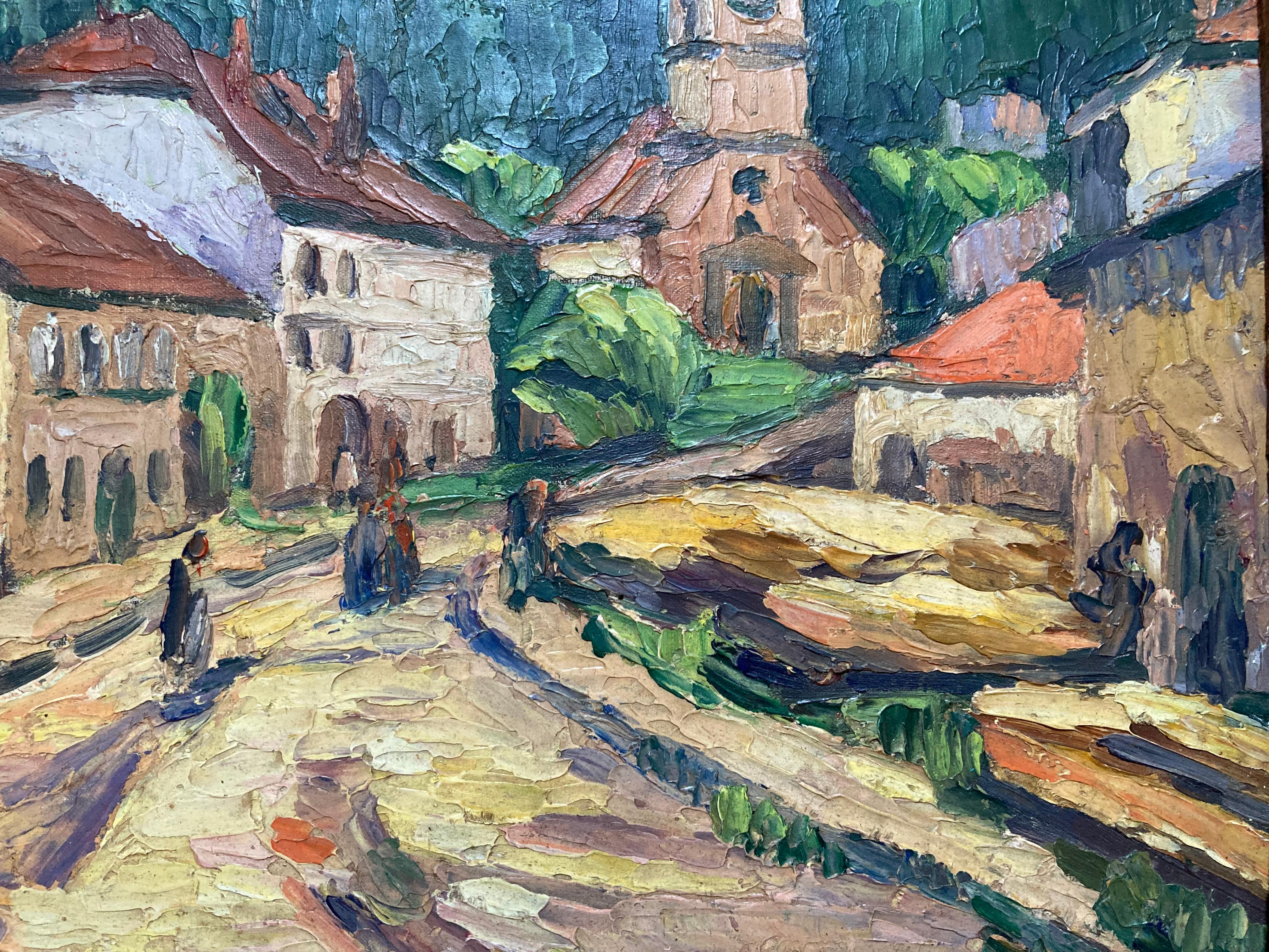 Village Road (20. Jahrhundert, gerahmtes impressionistisches europäisches Landschaftsgemälde) (Impressionismus), Painting, von Raymond Benanose