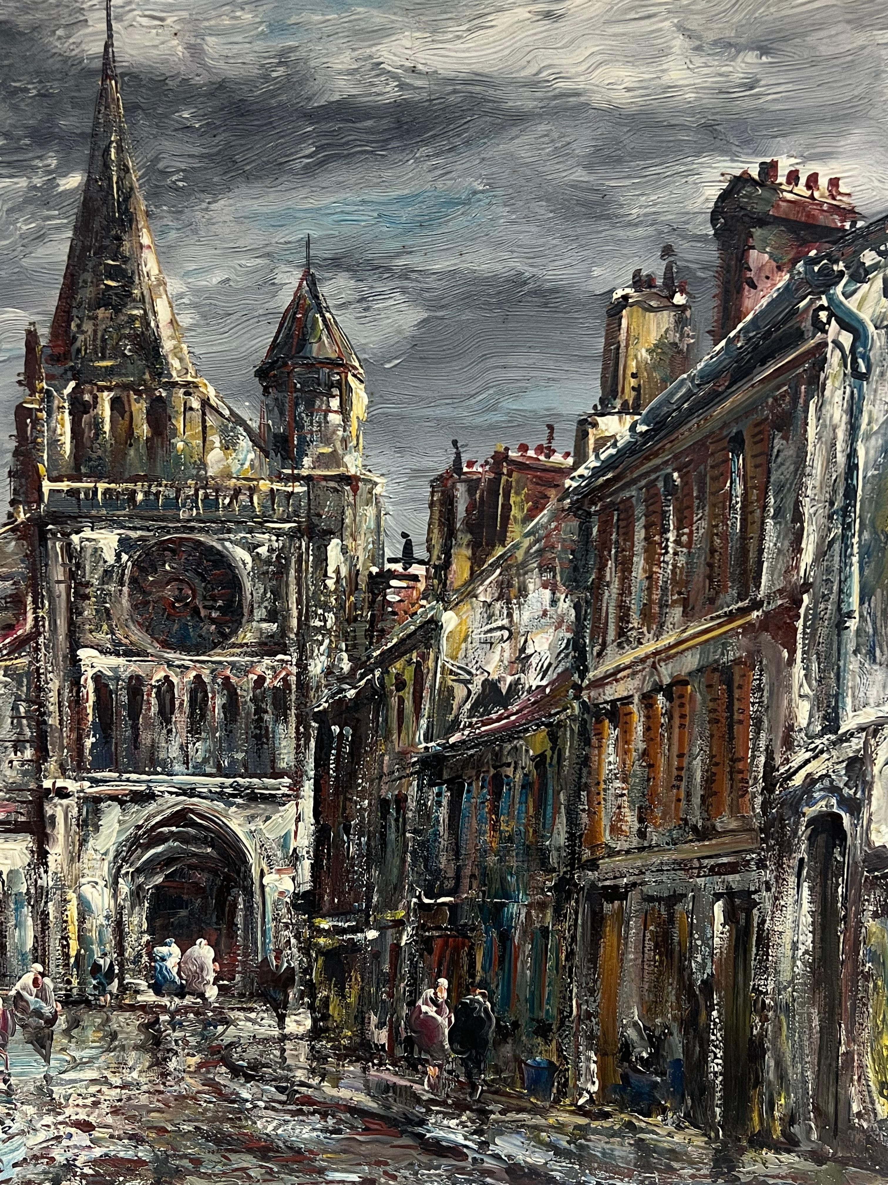 Pittura a olio firmata Espressionista Francese della metà del XX secolo Città della Cattedrale in vendita 7