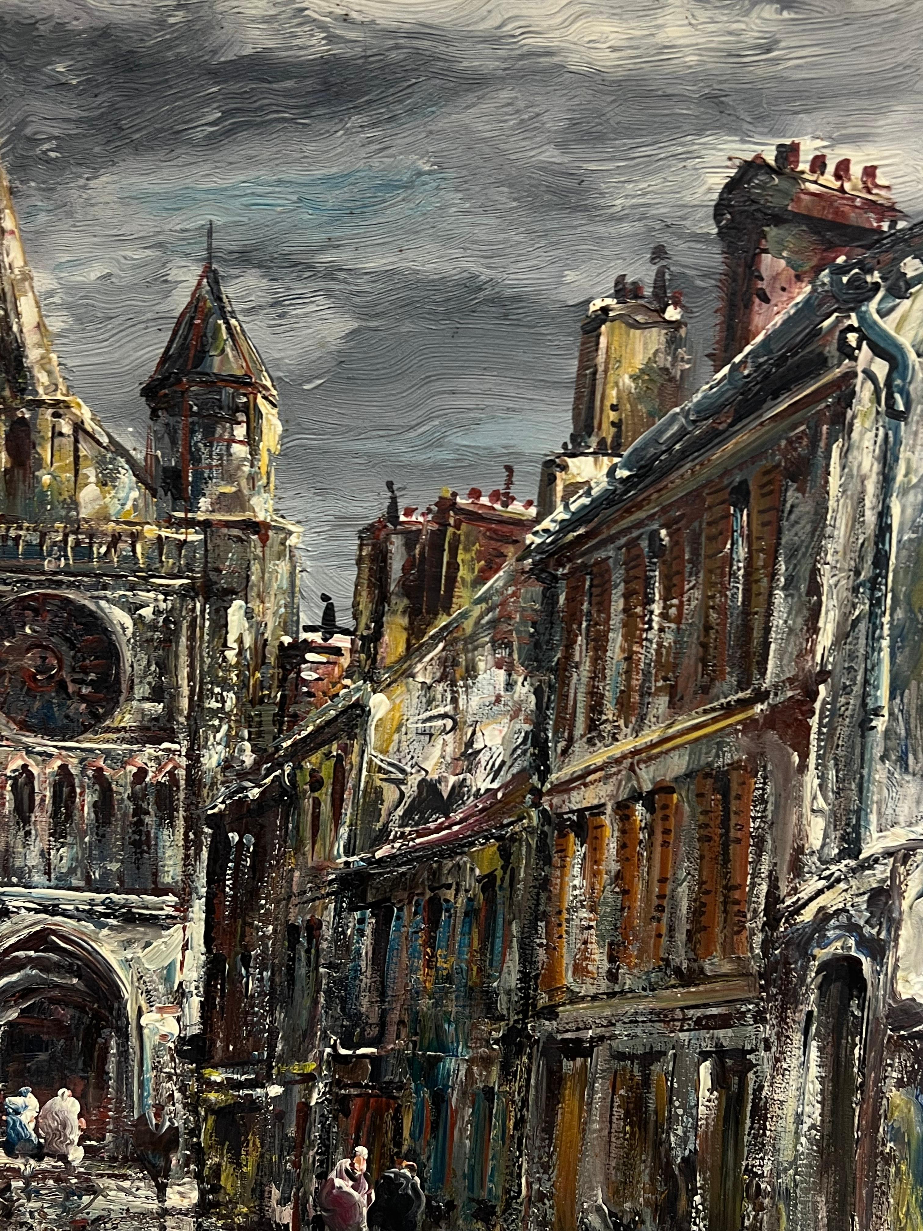 Pittura a olio firmata Espressionista Francese della metà del XX secolo Città della Cattedrale in vendita 1
