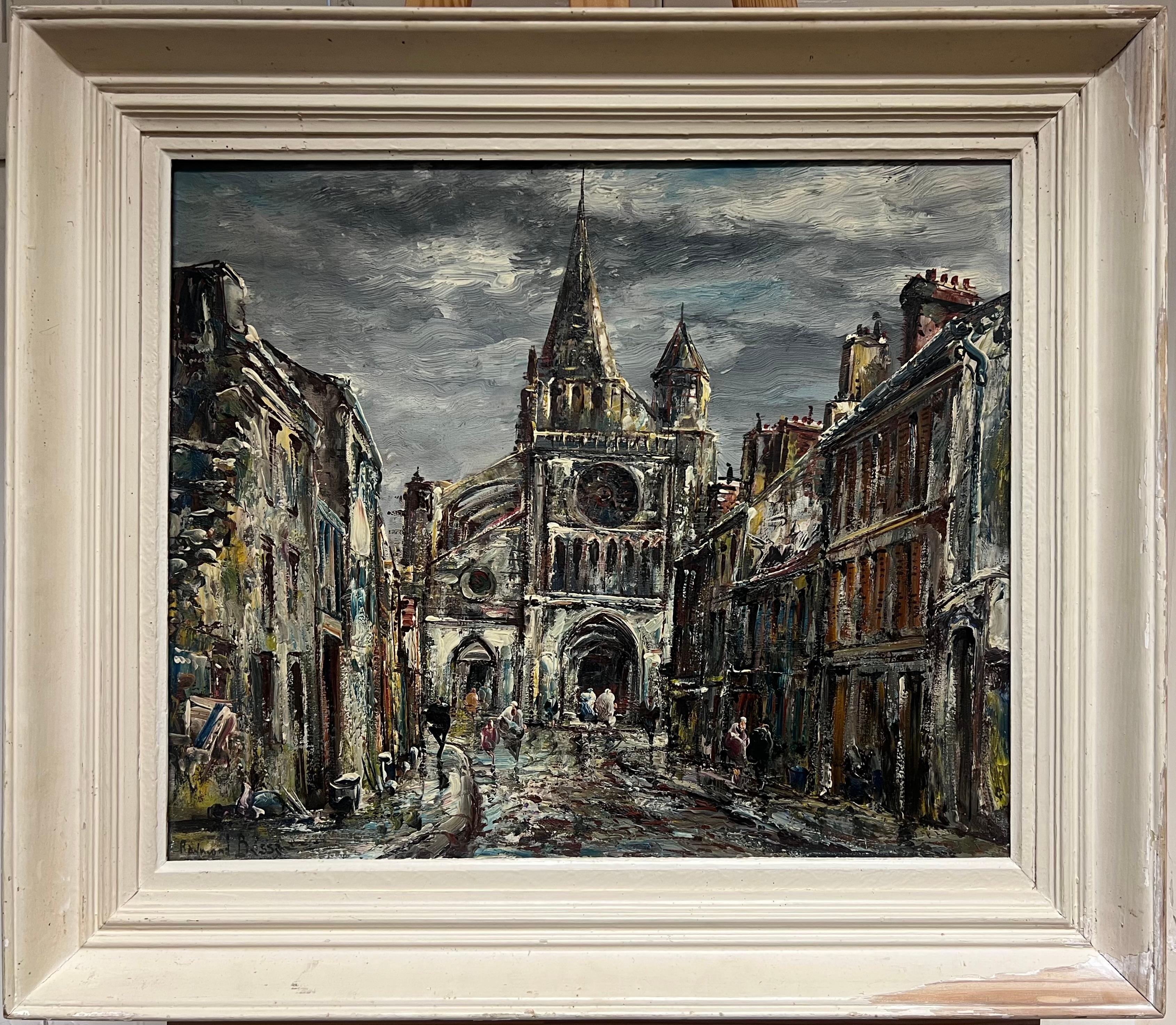 Figurative Painting di Raymond Besse - Pittura a olio firmata Espressionista Francese della metà del XX secolo Città della Cattedrale