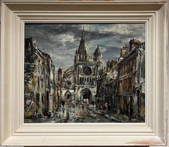 Pintura al óleo firmada por un expresionista francés de mediados del siglo XX Ciudad de la Catedral francesa