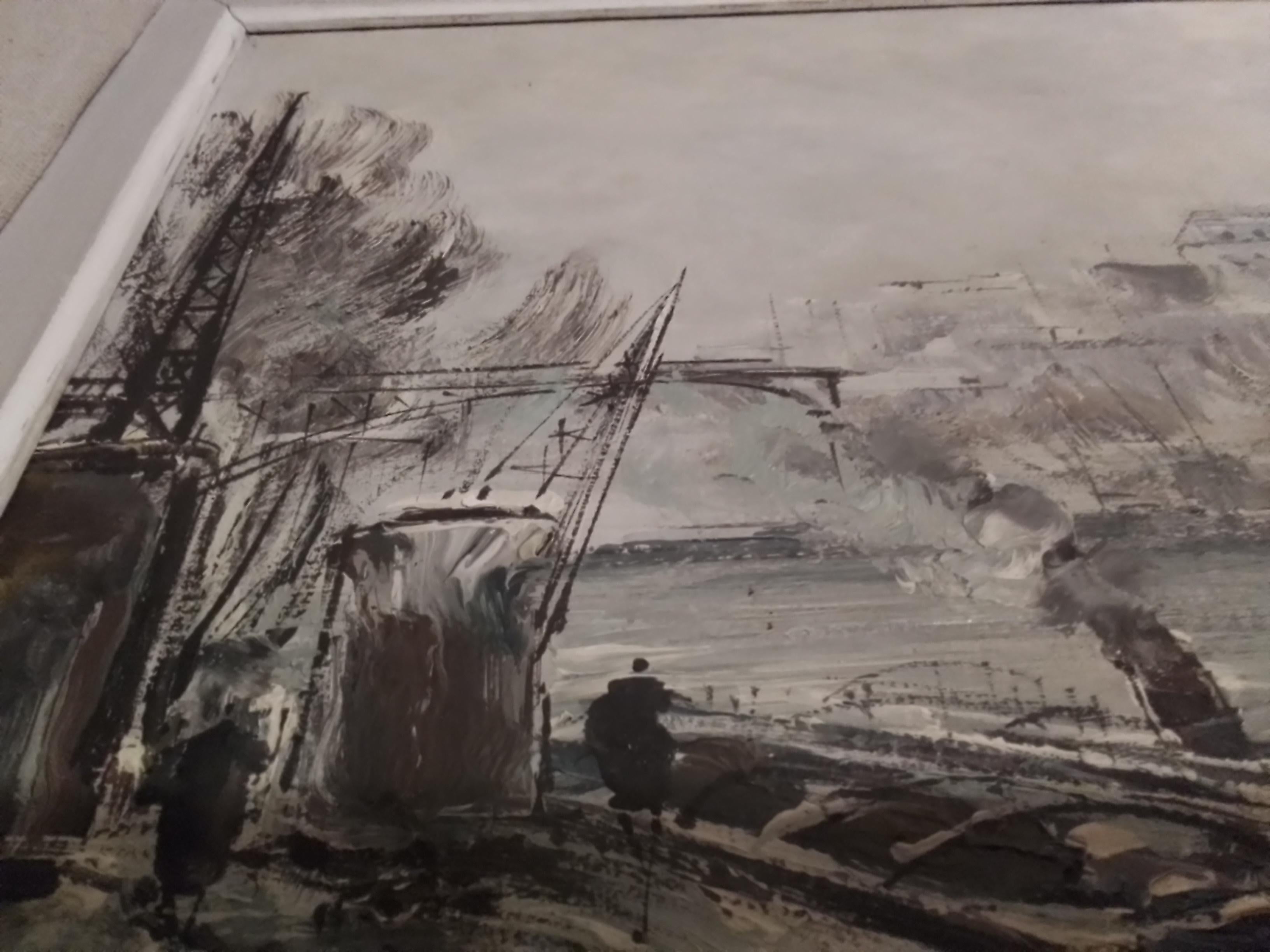 Effetto neve sulla riva della Senna - Parigi Bercy - O/C - firmato in basso a sinistra in vendita 4