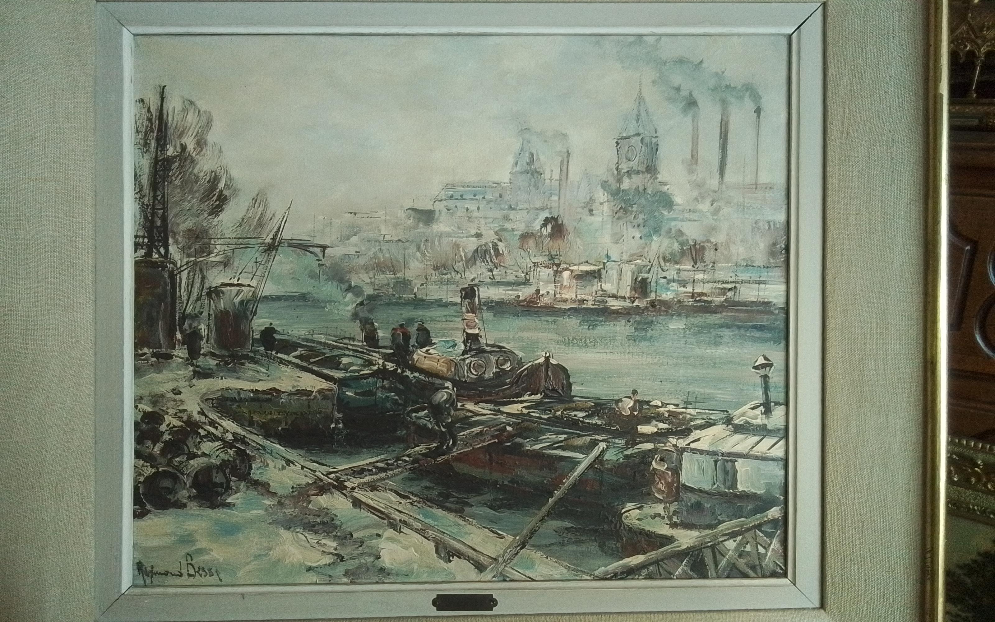 Effetto neve sulla riva della Senna - Parigi Bercy - O/C - firmato in basso a sinistra