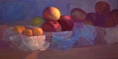 "Antes de la Gracia" - Pintura al Óleo, Naturaleza Muerta con Fruta Envuelta