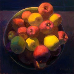"Estudio para 'Antes del viaje'" - Bodegón de frutero, óleo sobre tabla