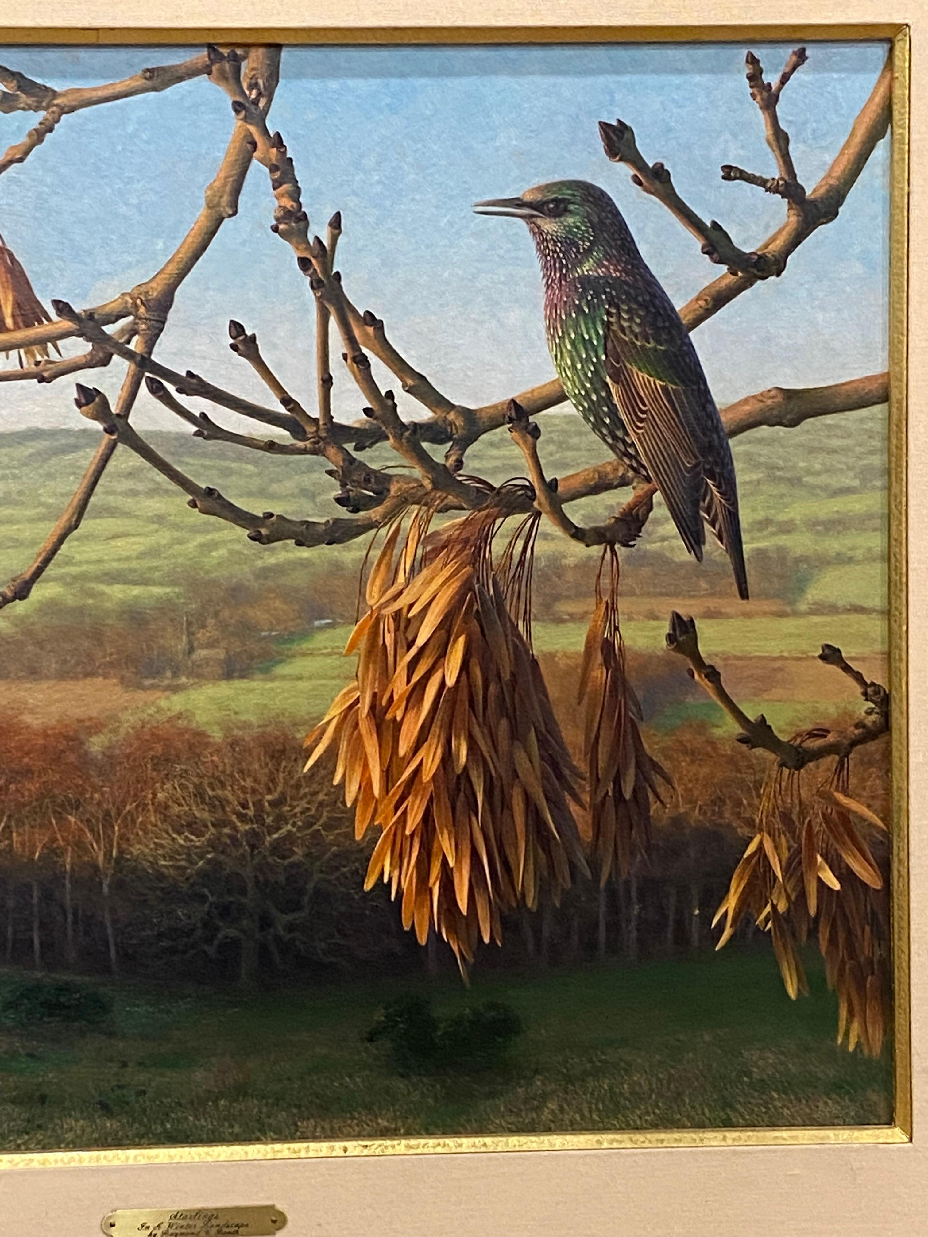 Hand-Painted Raymond C. Boothe, Starlings in a Winter Landscape, 1976 For Sale