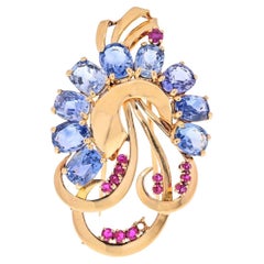 Vintage Raymond C. Yard 14K Rose Gold Sapphire and Ruby 1940's Brooch