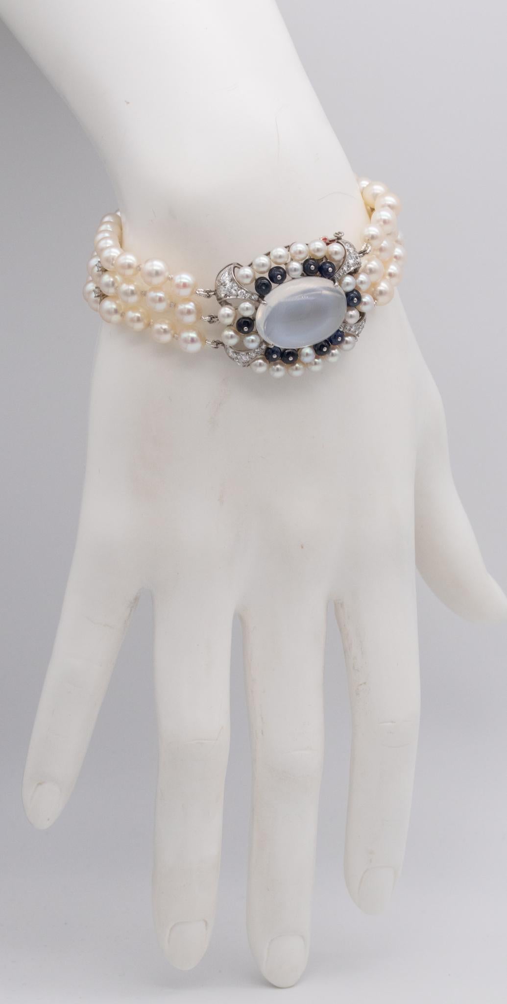 Raymond C. Yard, bracelet Art déco en platine 21,58 carats avec pierres de lune et pierres précieuses, 1940 en vente 2